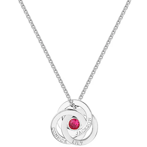 Sterling Silver Engraved Interlocking Circles with Center BS Necklace - Image 2