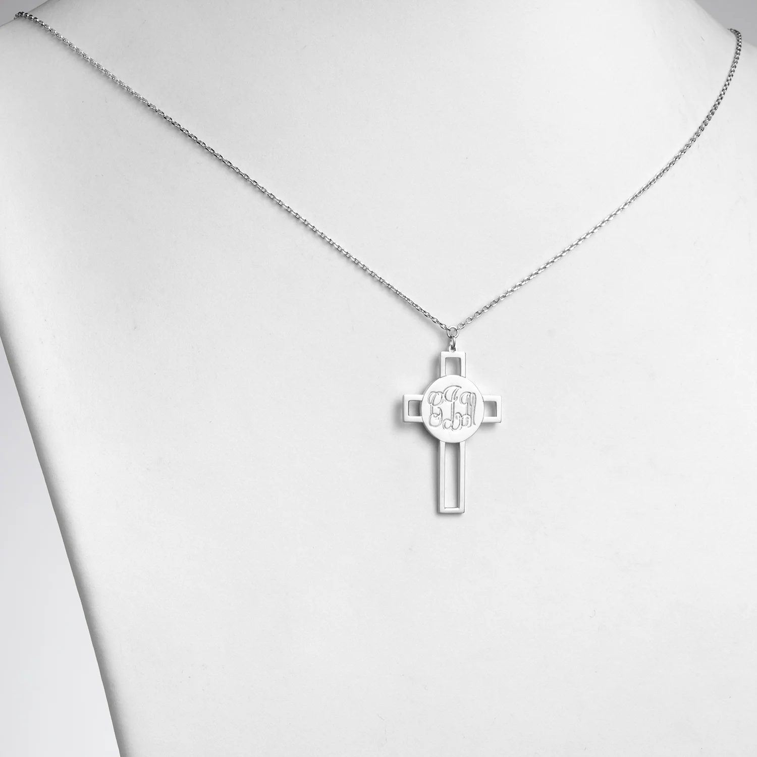 Sterling Silver Engraved Monogram Cross Necklace - Image 2