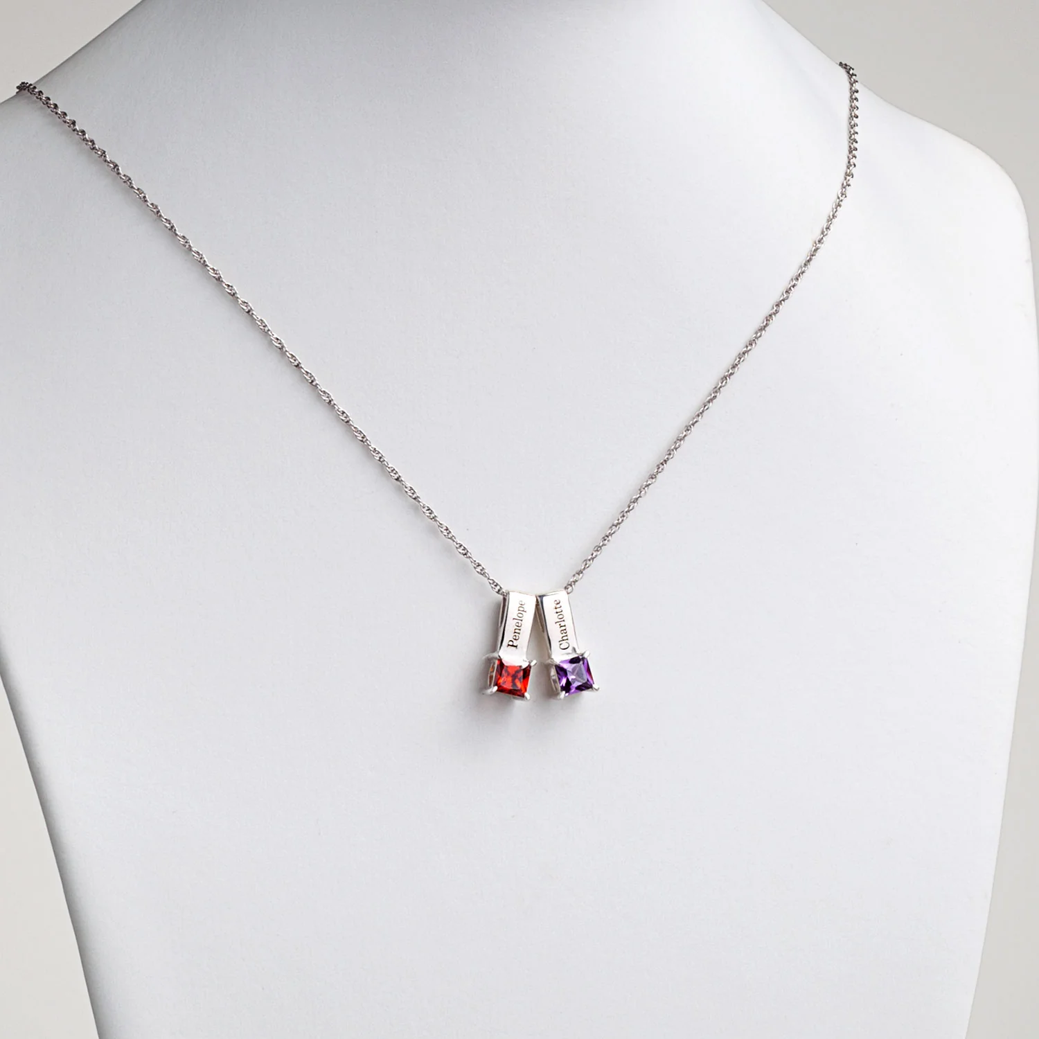 Sterling Silver Engraved Name and Birthstone Charm 2 Piece Pendant - Image 3