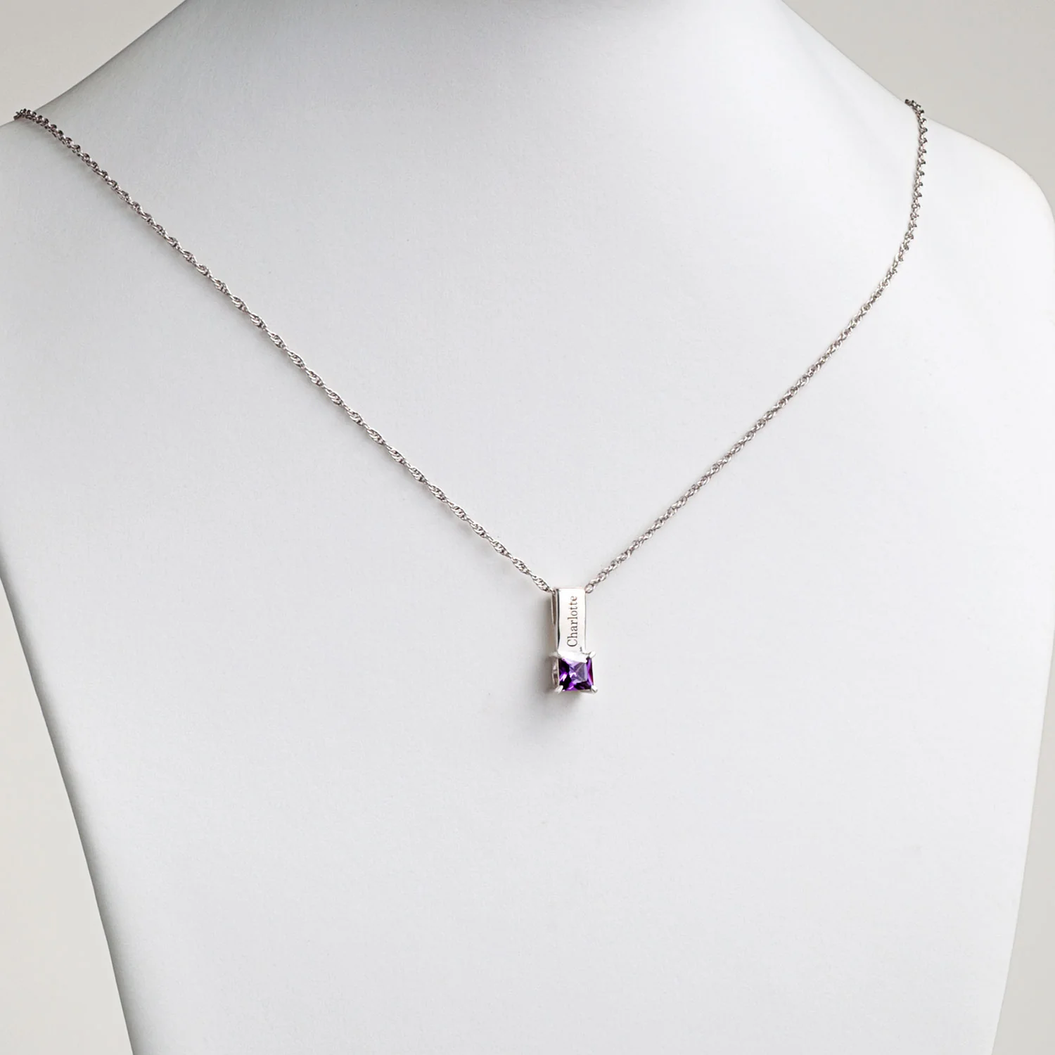 Sterling Silver Engraved Name and Birthstone Charm Pendant - Image 3