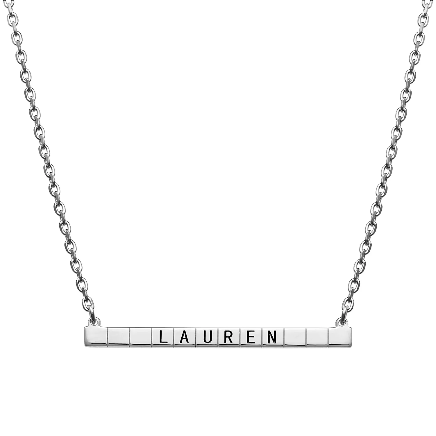 Sterling Silver Engraved Name Bar Necklace - Image 2