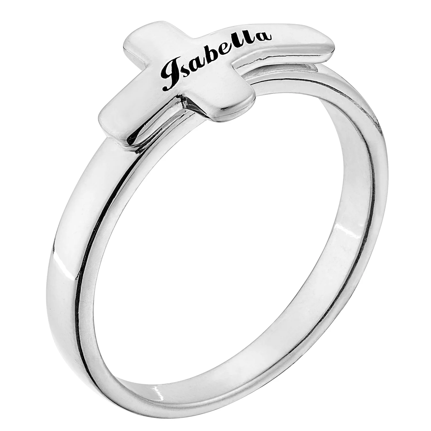 Sterling Silver Engraved Name Cross Ring - Image 2