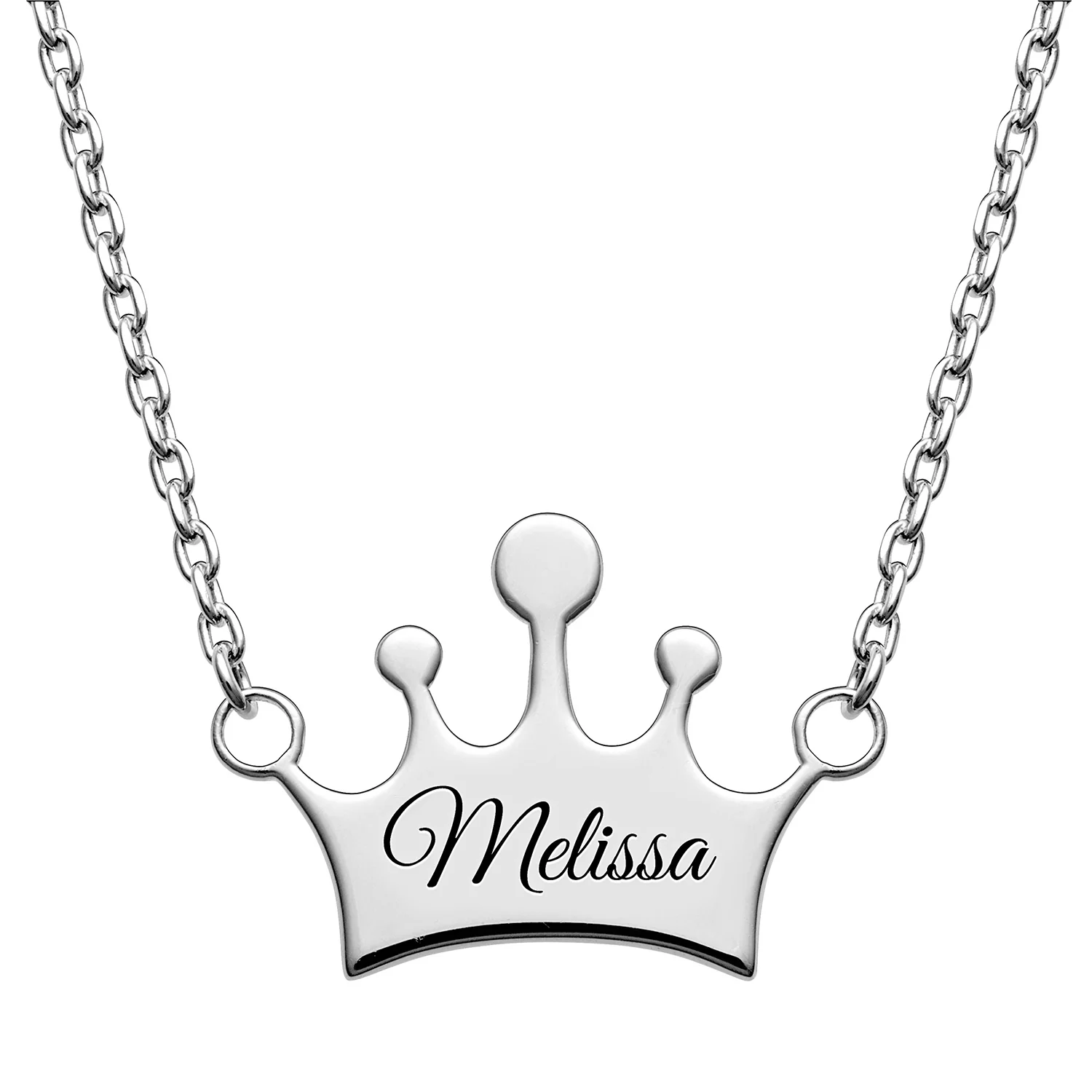 Sterling Silver Engraved Name Crown Necklace