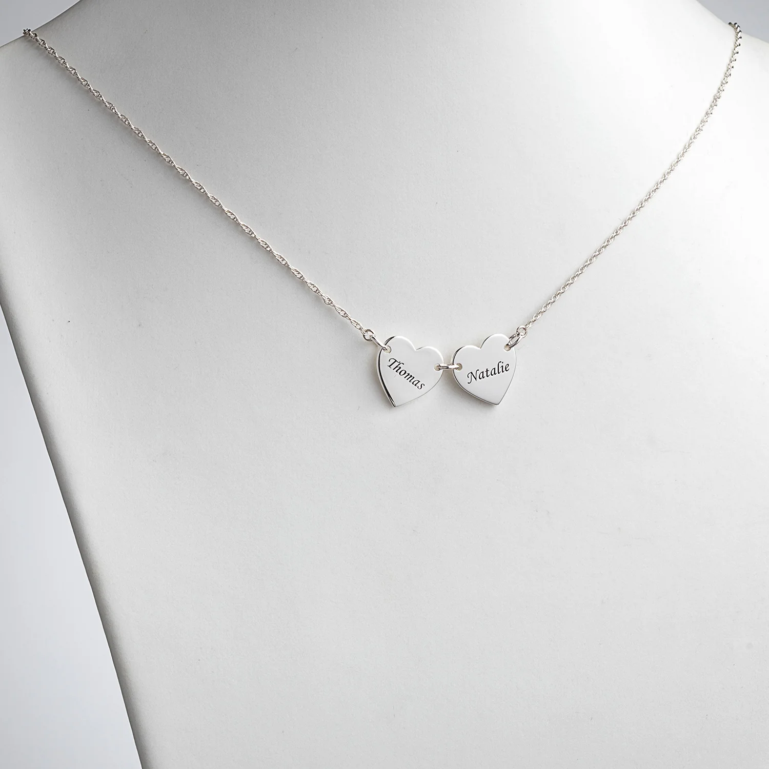 Sterling Silver Engraved Name Heart Station Necklace - 2 Names - Image 2