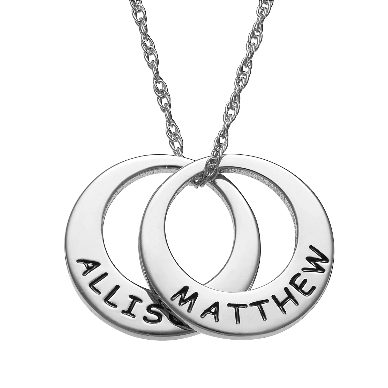 Sterling Silver Engraved Name Open Disc Necklace - 2 Discs - Image 2
