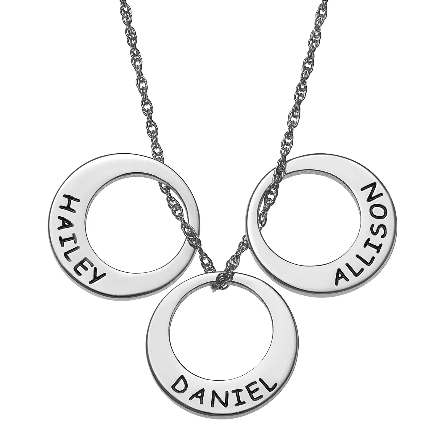 Sterling Silver Engraved Name Open Disc Necklace - 3 Discs