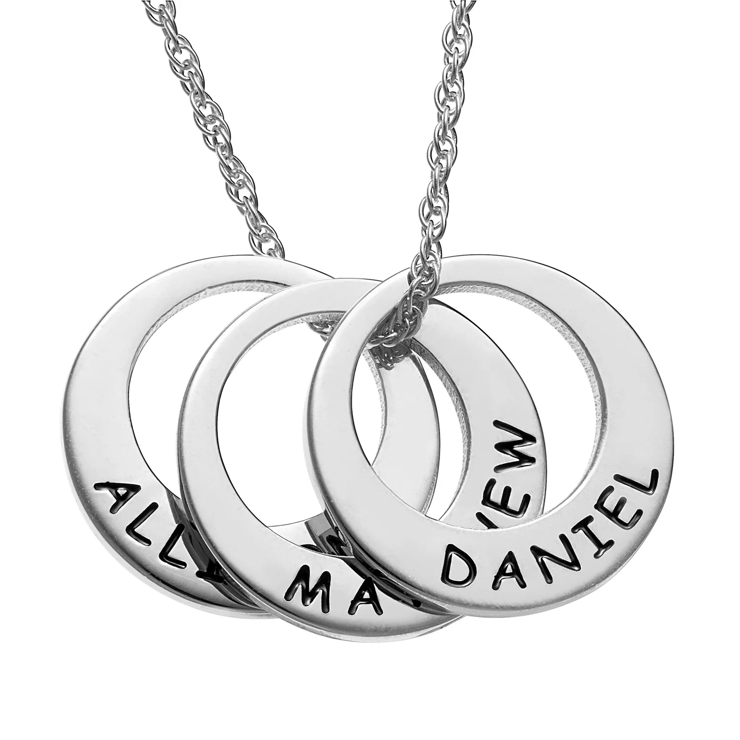 Sterling Silver Engraved Name Open Disc Necklace - 3 Discs - Image 2