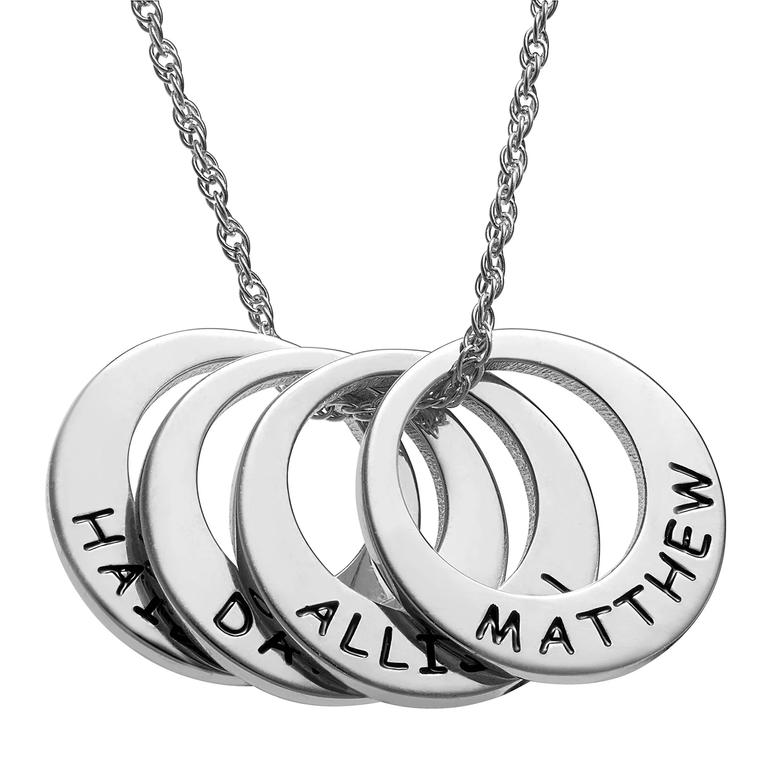 Sterling Silver Engraved Name Open Disc Necklace - 4 Discs - Image 2