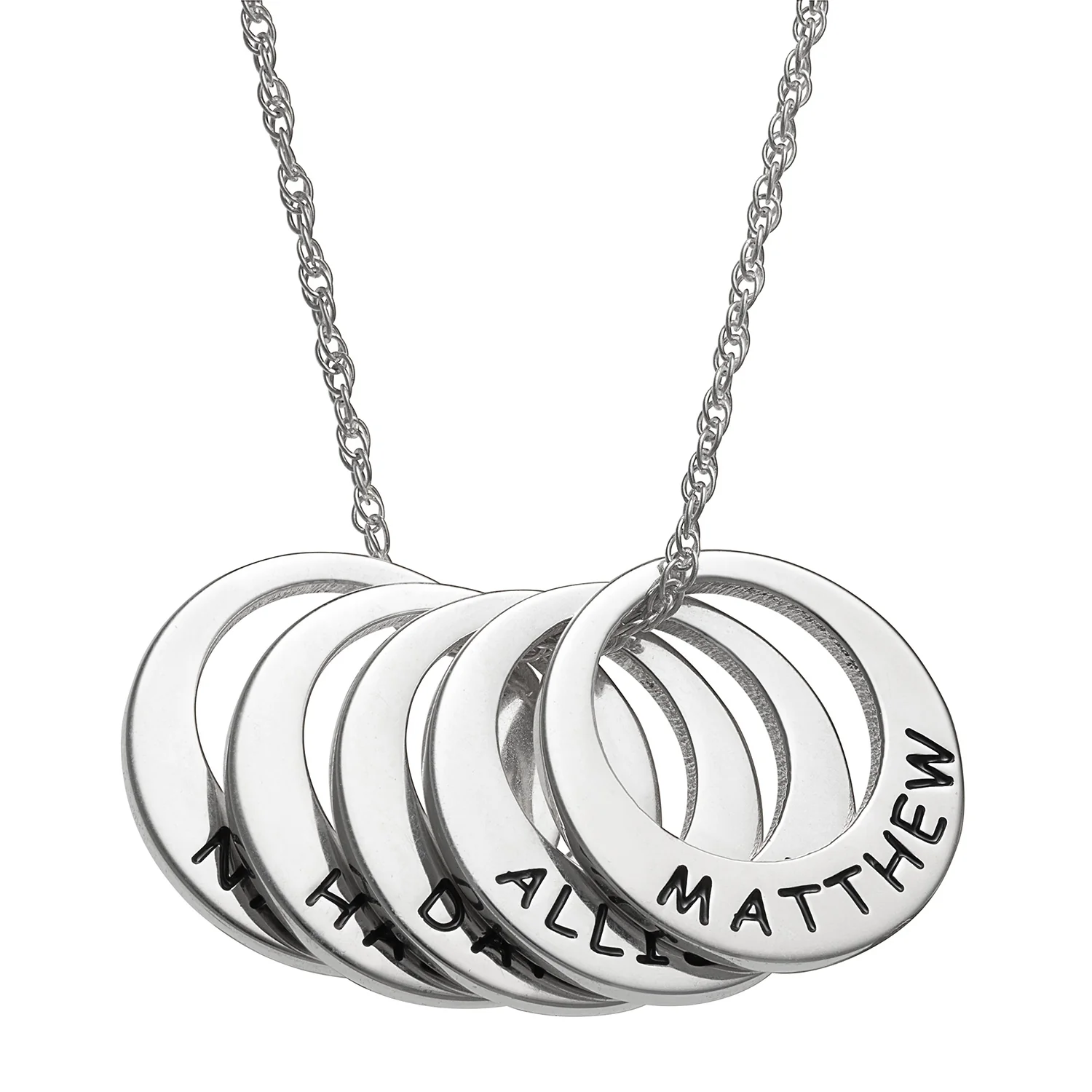 Sterling Silver Engraved Name Open Disc Necklace - 5 Discs - Image 2