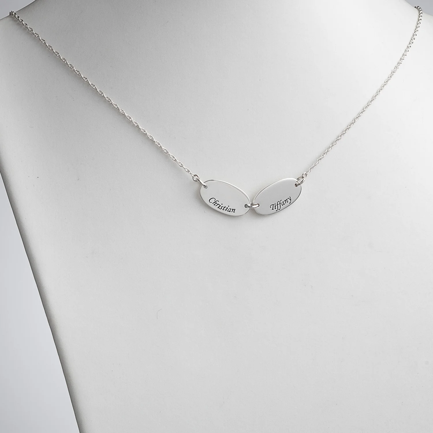 Sterling Silver Engraved Name Oval Station Necklace - 2 Names - Image 2