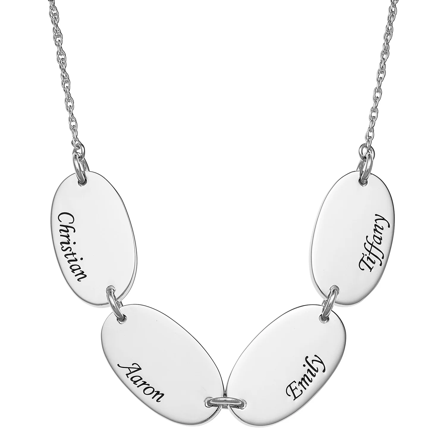 Sterling Silver Engraved Name Oval Station Necklace - 4 Names