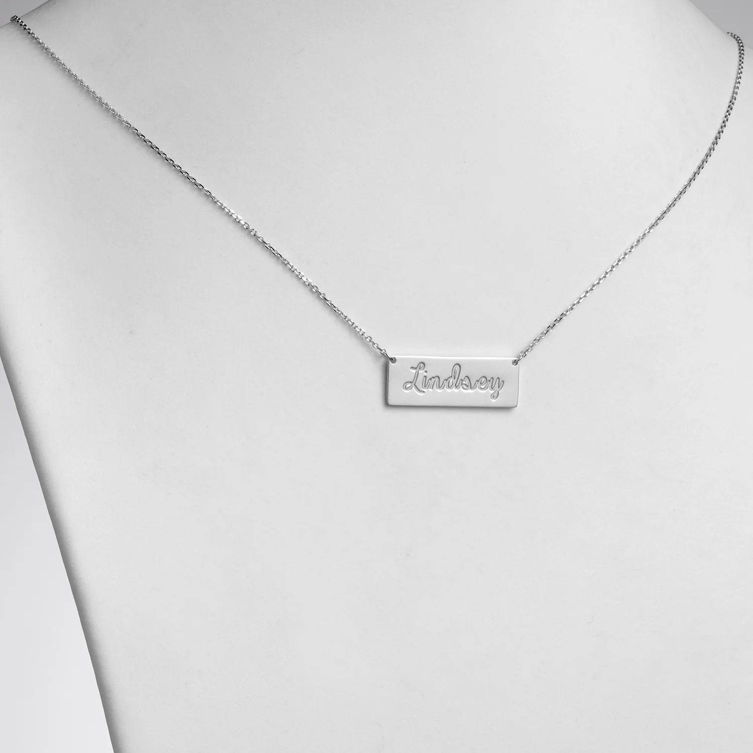 Sterling Silver Engraved Script Name Bar Necklace - Image 2