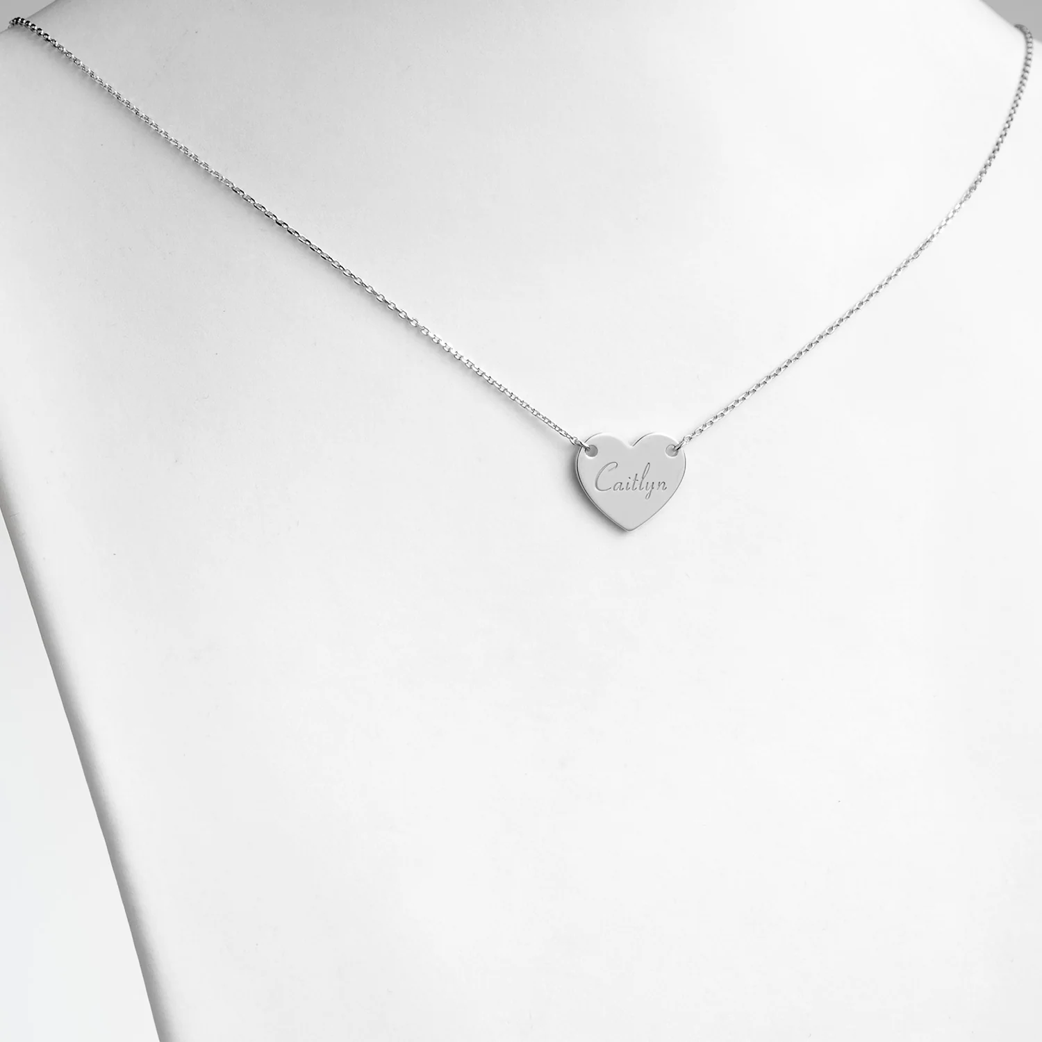 Sterling Silver Engraved Script Name Station Heart Necklace - Image 2