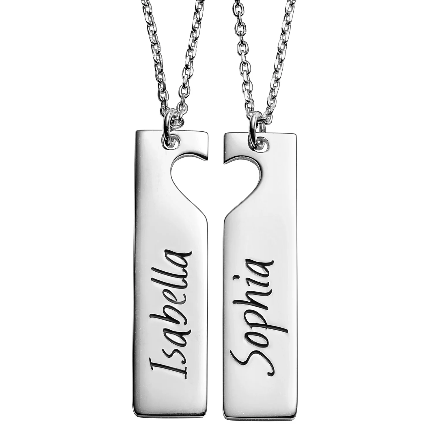 Sterling Silver Engraved Shareable Open Heart Tag Necklace - Image 2