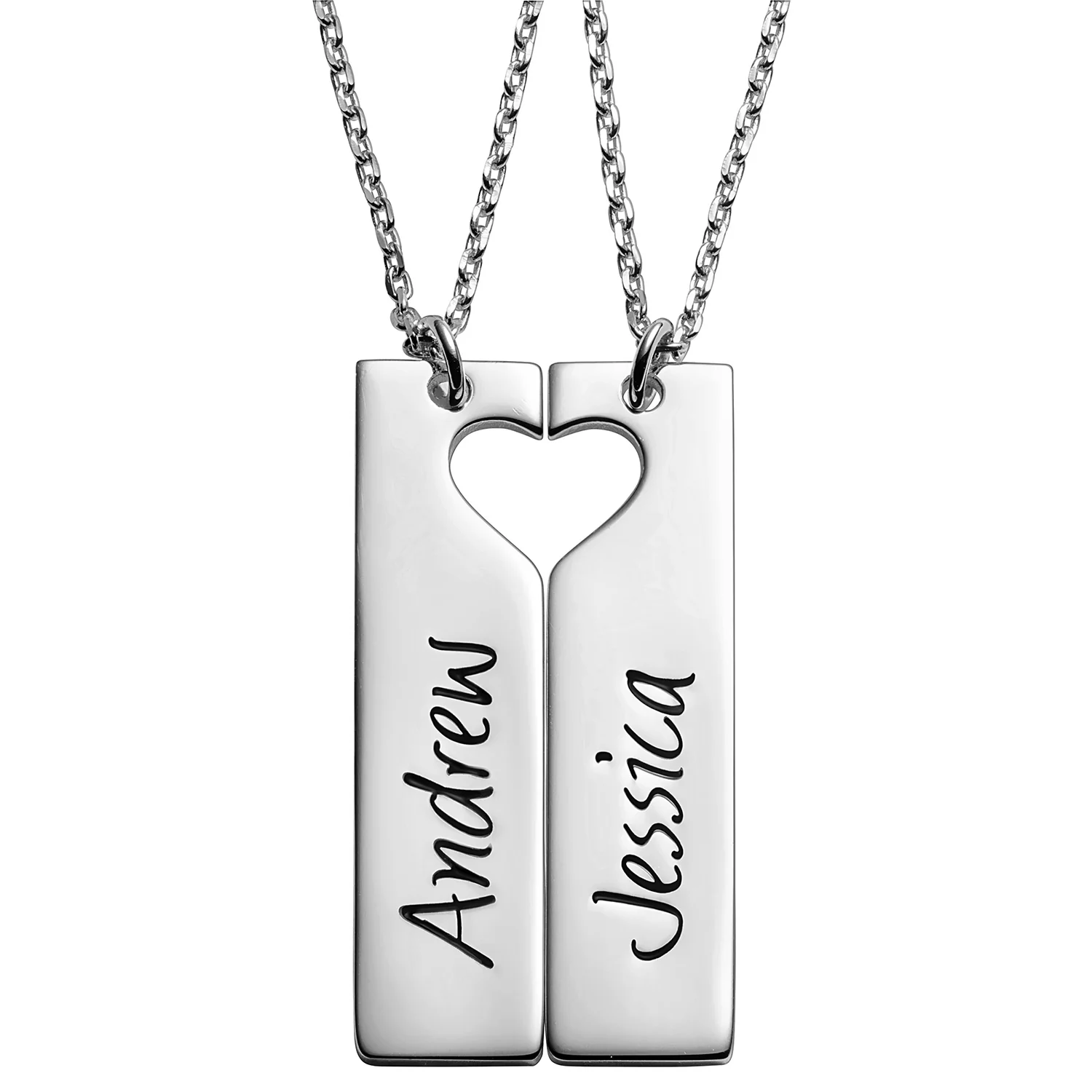 Sterling Silver Engraved Shareable Open Heart Tag Necklace - Image 3