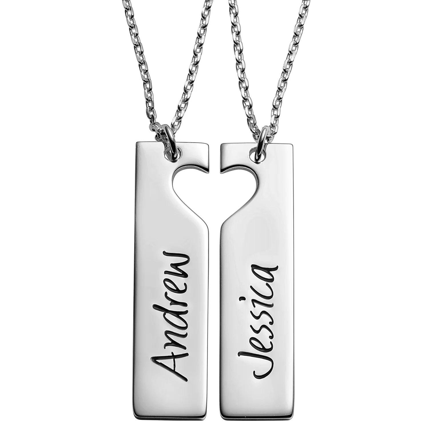 Sterling Silver Engraved Shareable Open Heart Tag Necklace - Image 4