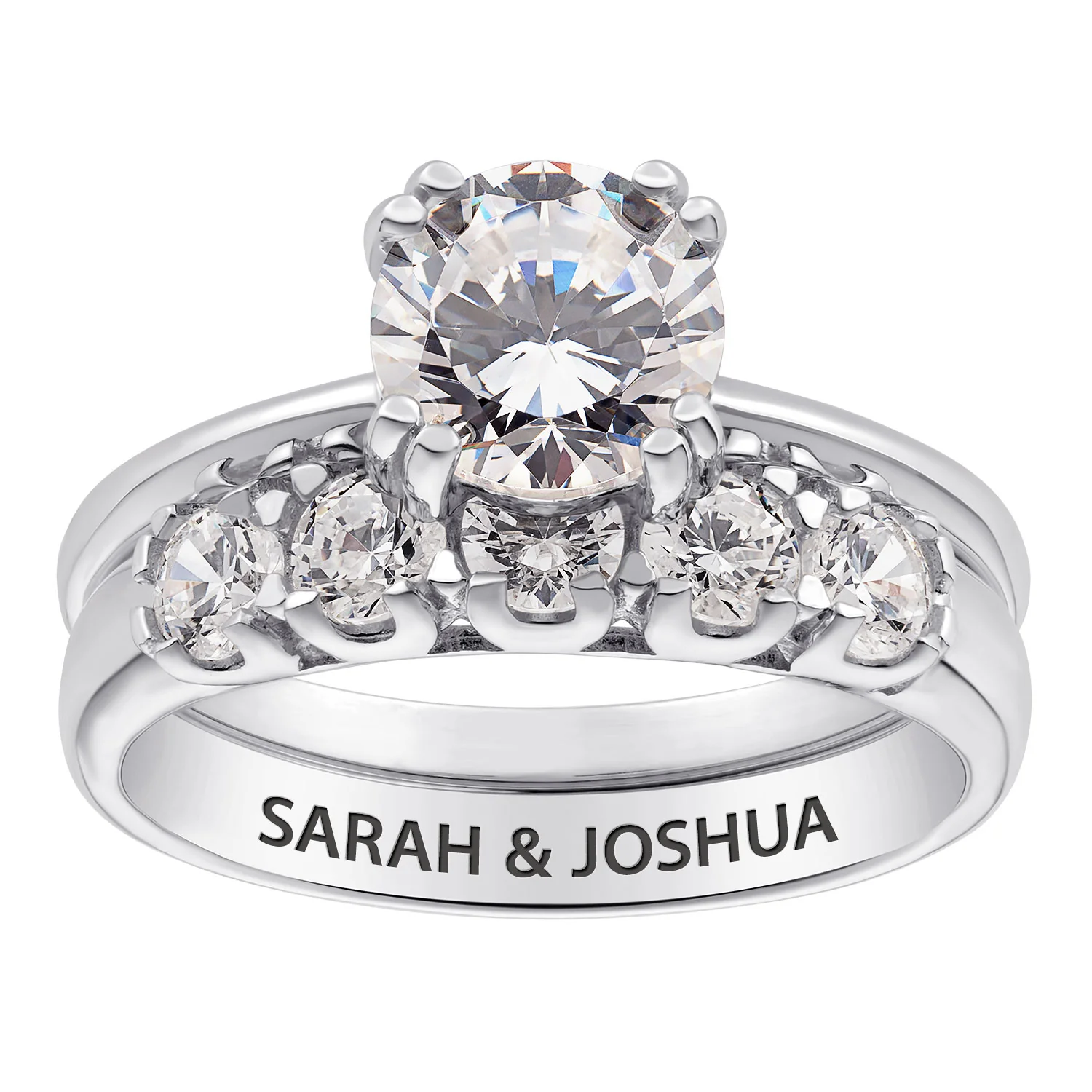 Sterling Silver Engraved White Topaz wedding Set - Image 4