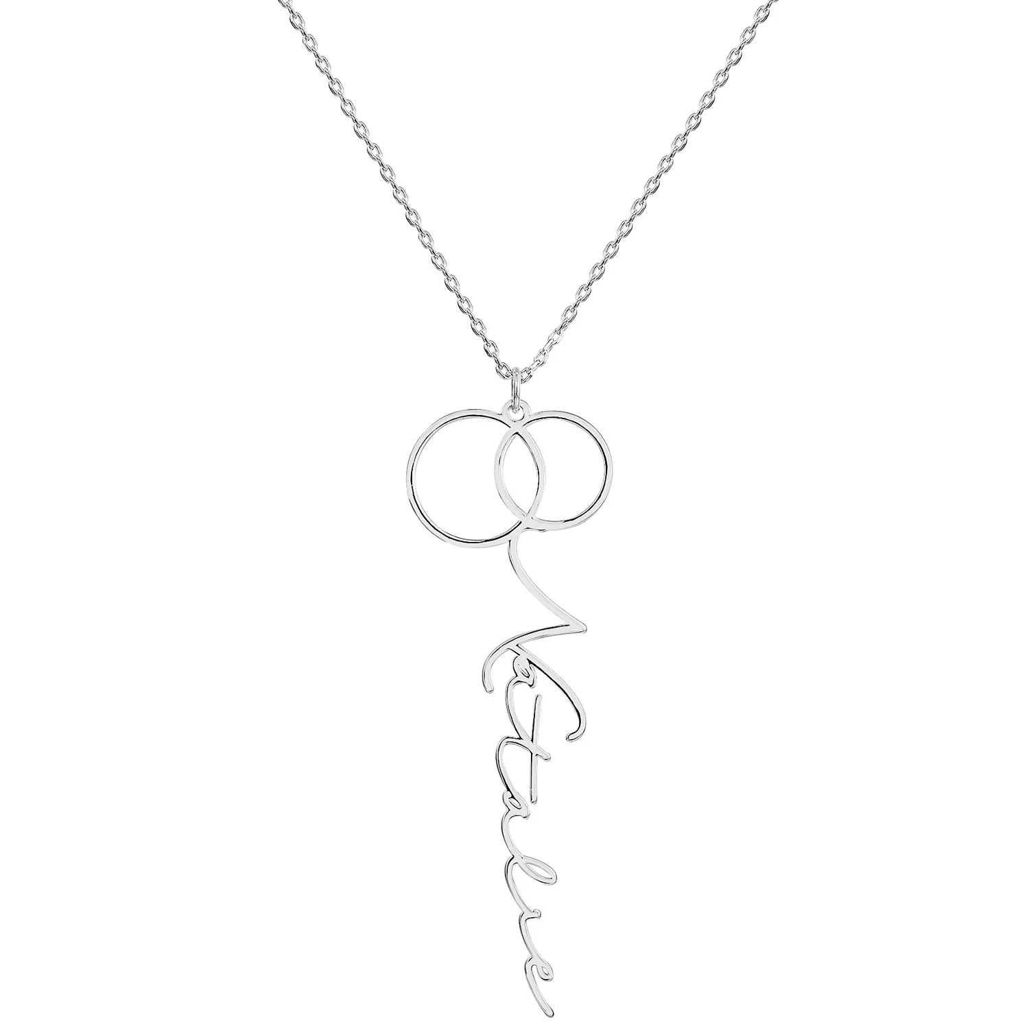 Sterling Silver Entwined Circles Vertical Name Necklace - Image 2