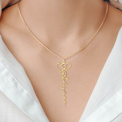 Sterling Silver Entwined Hearts Vertical Name Necklace - Image 3