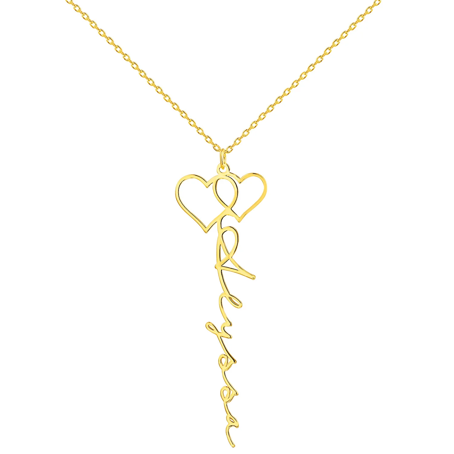 Sterling Silver Entwined Hearts Vertical Name Necklace - Image 4