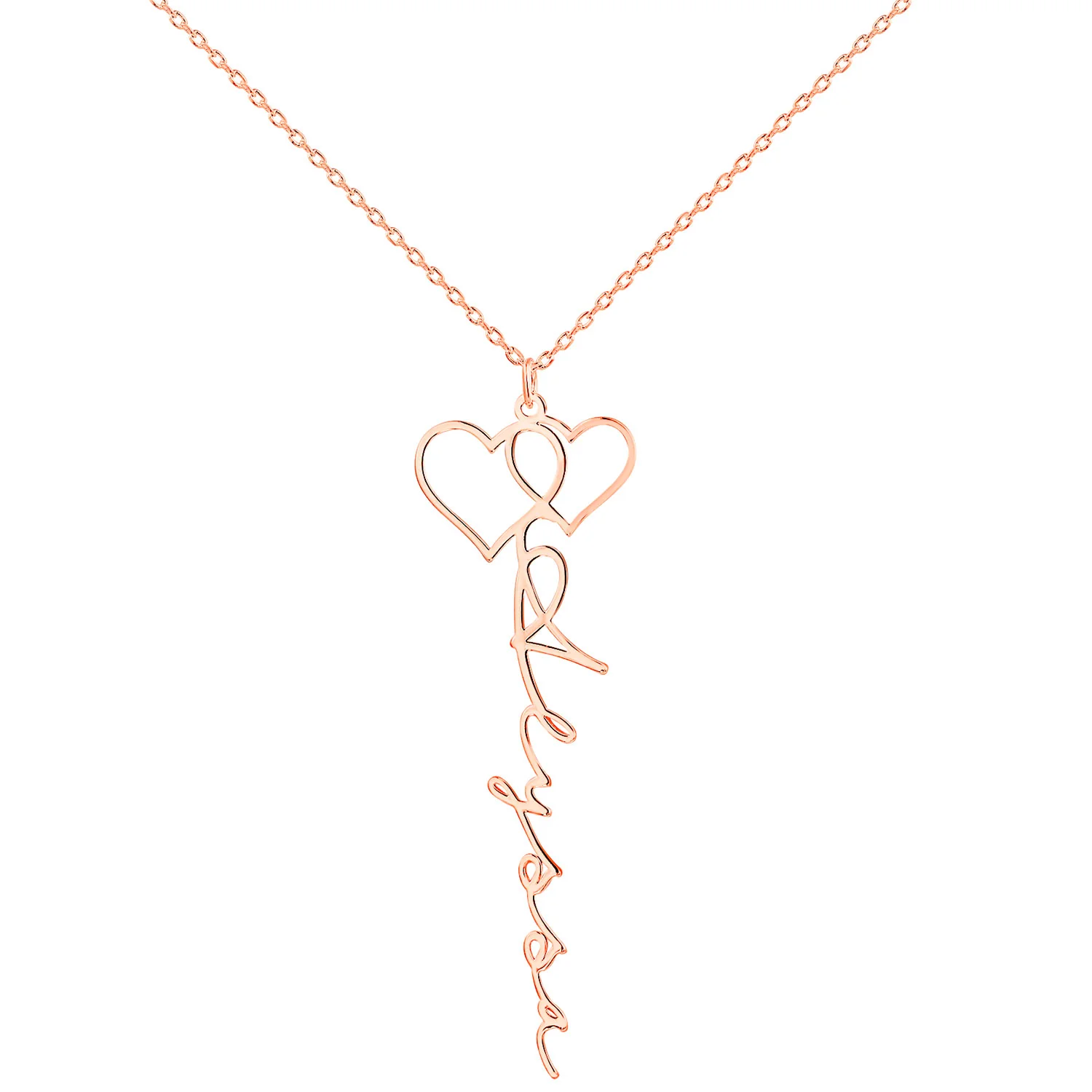 Sterling Silver Entwined Hearts Vertical Name Necklace - Image 5