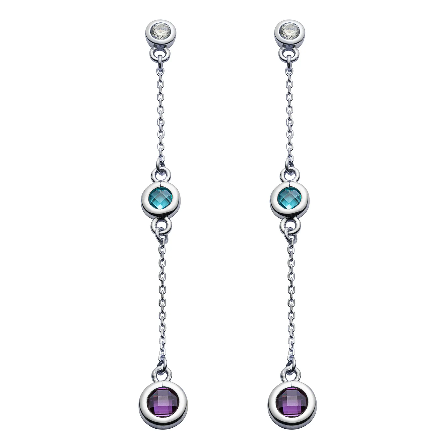 Sterling Silver Family Birthstone Dangle Earrings