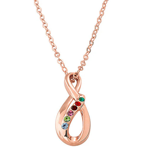 Sterling Silver Family Birthstone Swirl Infinity Necklace - Image 13