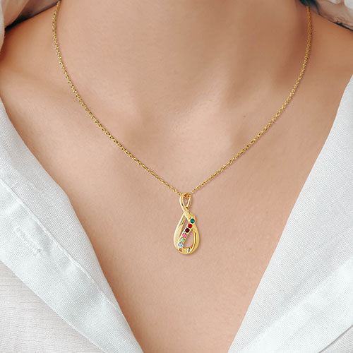 Sterling Silver Family Birthstone Swirl Infinity Necklace - Image 4