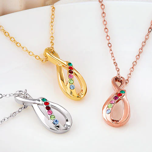 Sterling Silver Family Birthstone Swirl Infinity Necklace - Image 8