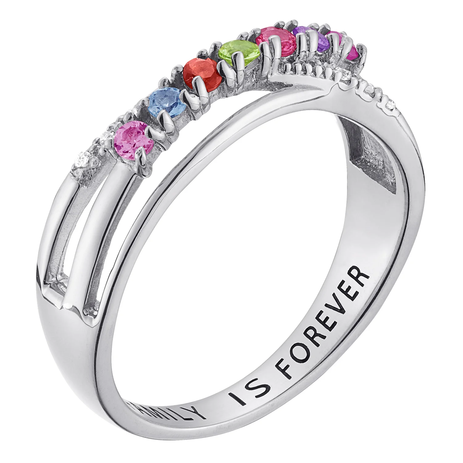 Sterling Silver Family Birthstone with Clear Crystal Crossover Ring - Image 2