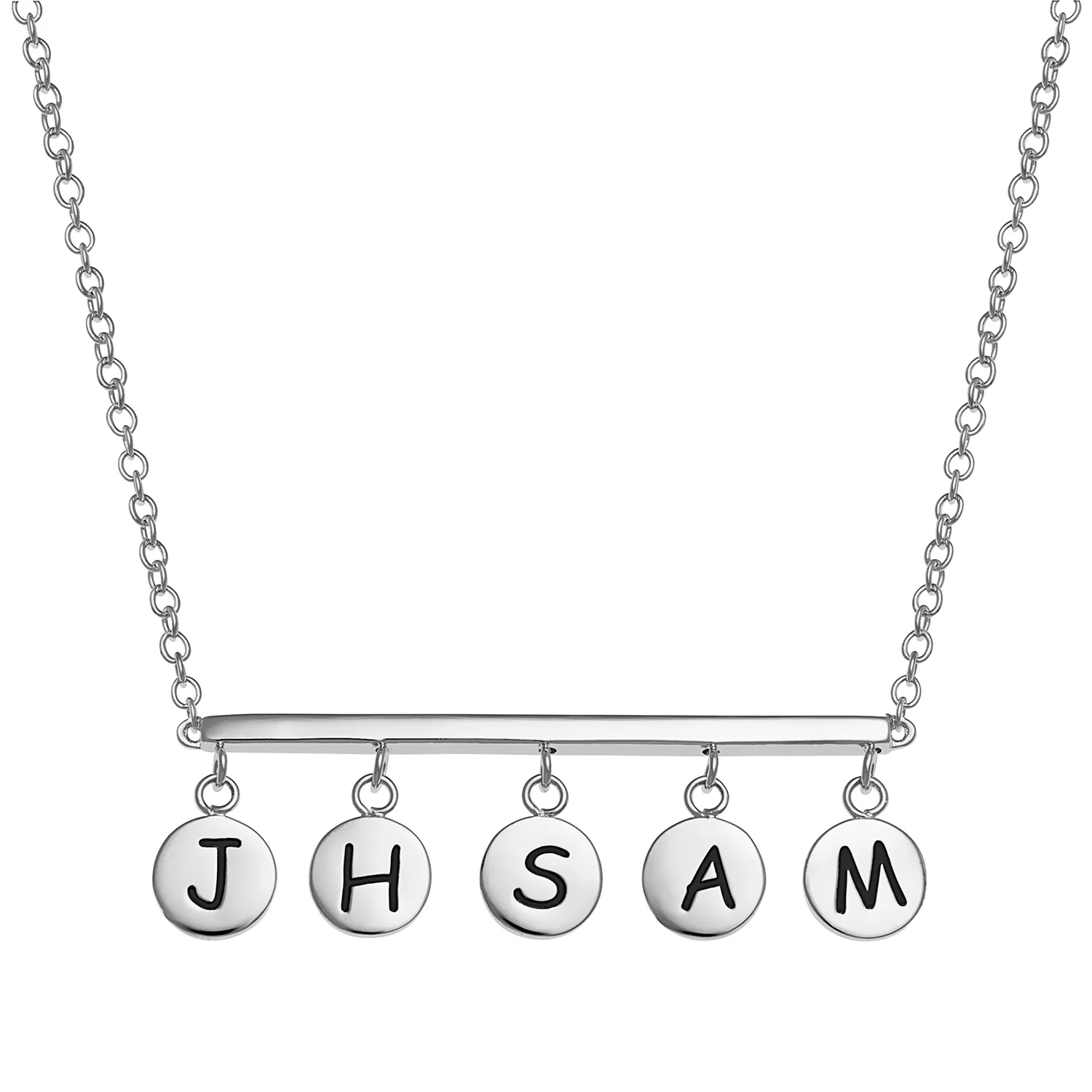 Sterling Silver Family Hanging Initial Bar Necklace