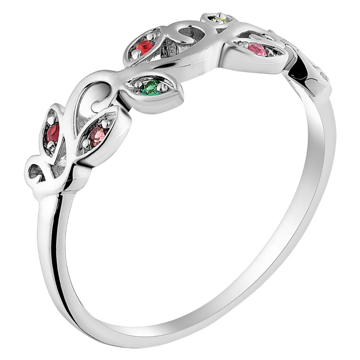 Sterling Silver Family Leaf Birthstone Ring - Image 2