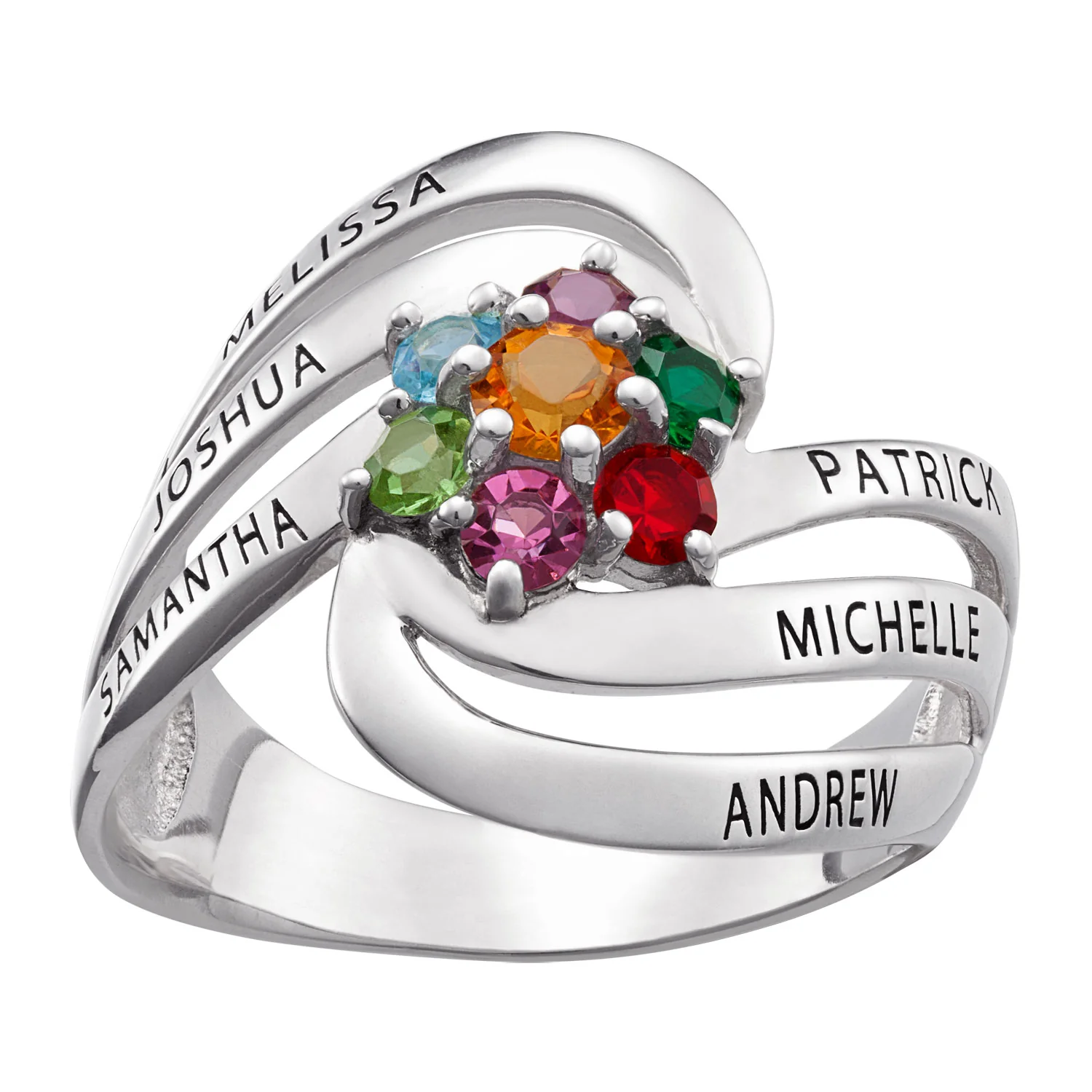 Sterling Silver Family Name and Birthstone Ring
