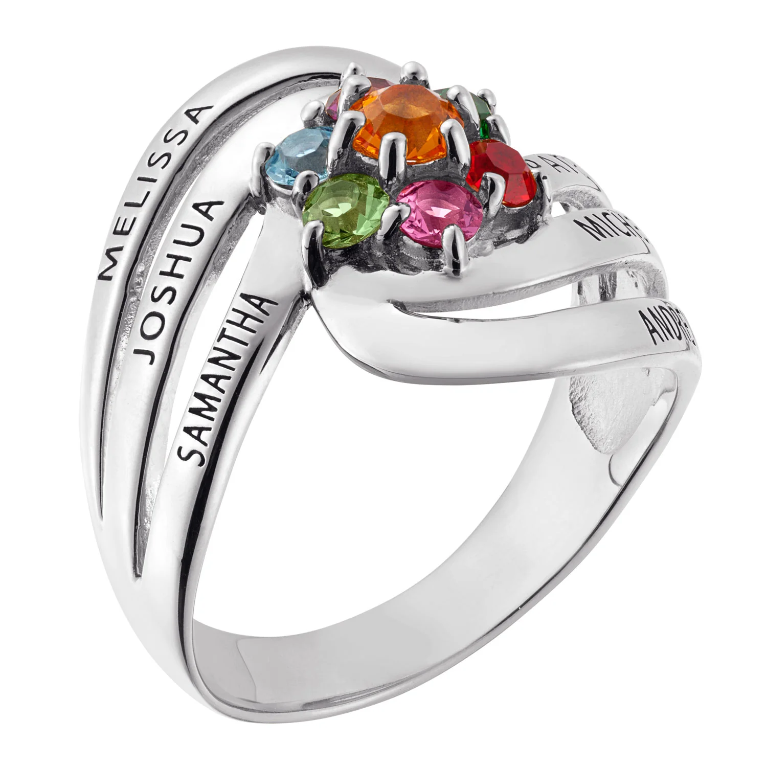 Sterling Silver Family Name and Birthstone Ring - Image 2