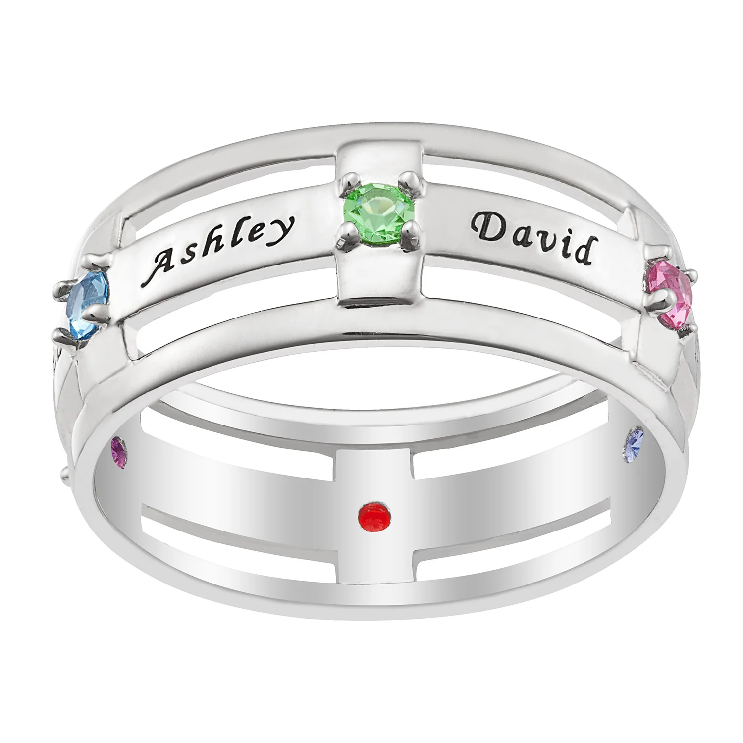 Sterling Silver Family Name and Birthstone Ring