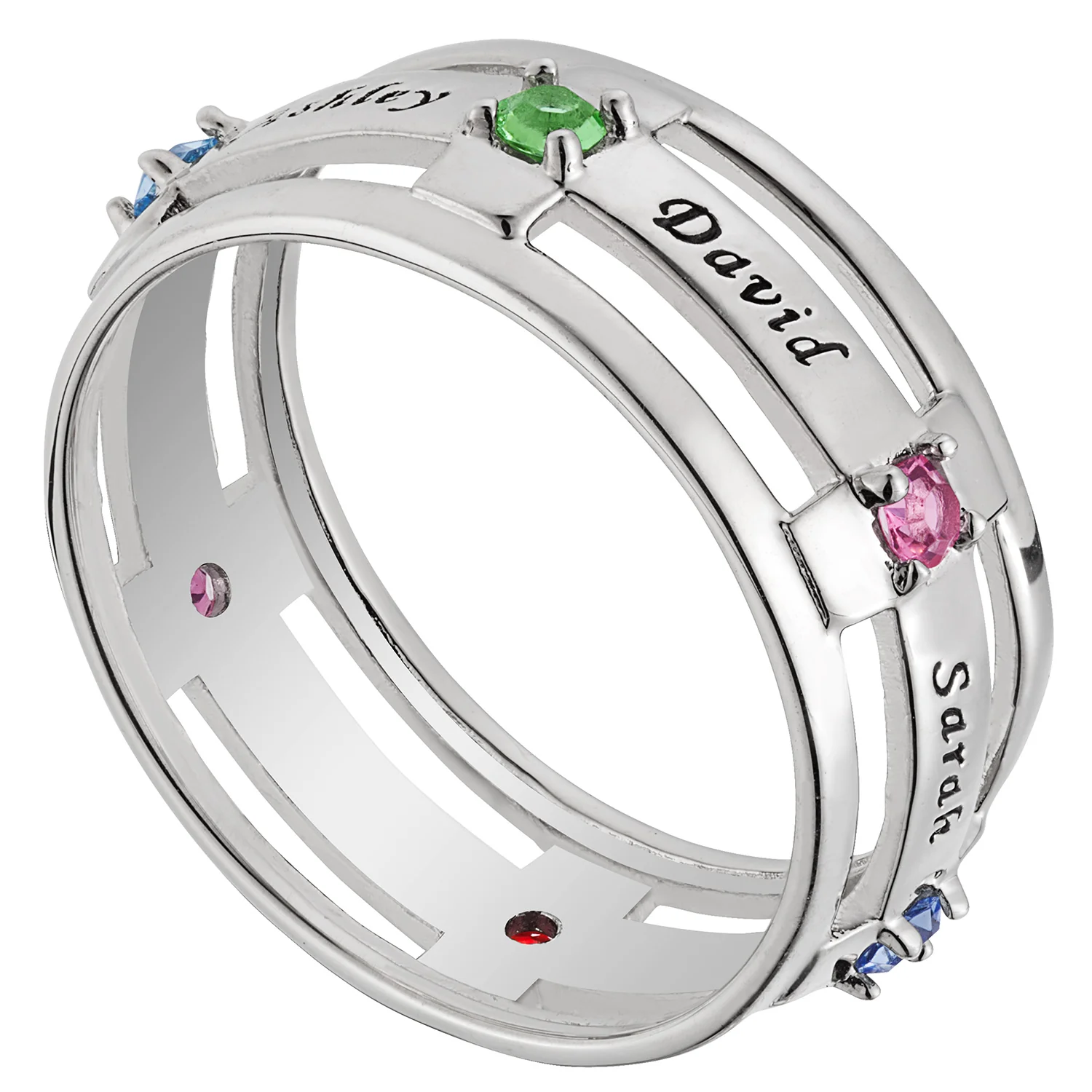 Sterling Silver Family Name and Birthstone Ring - Image 2