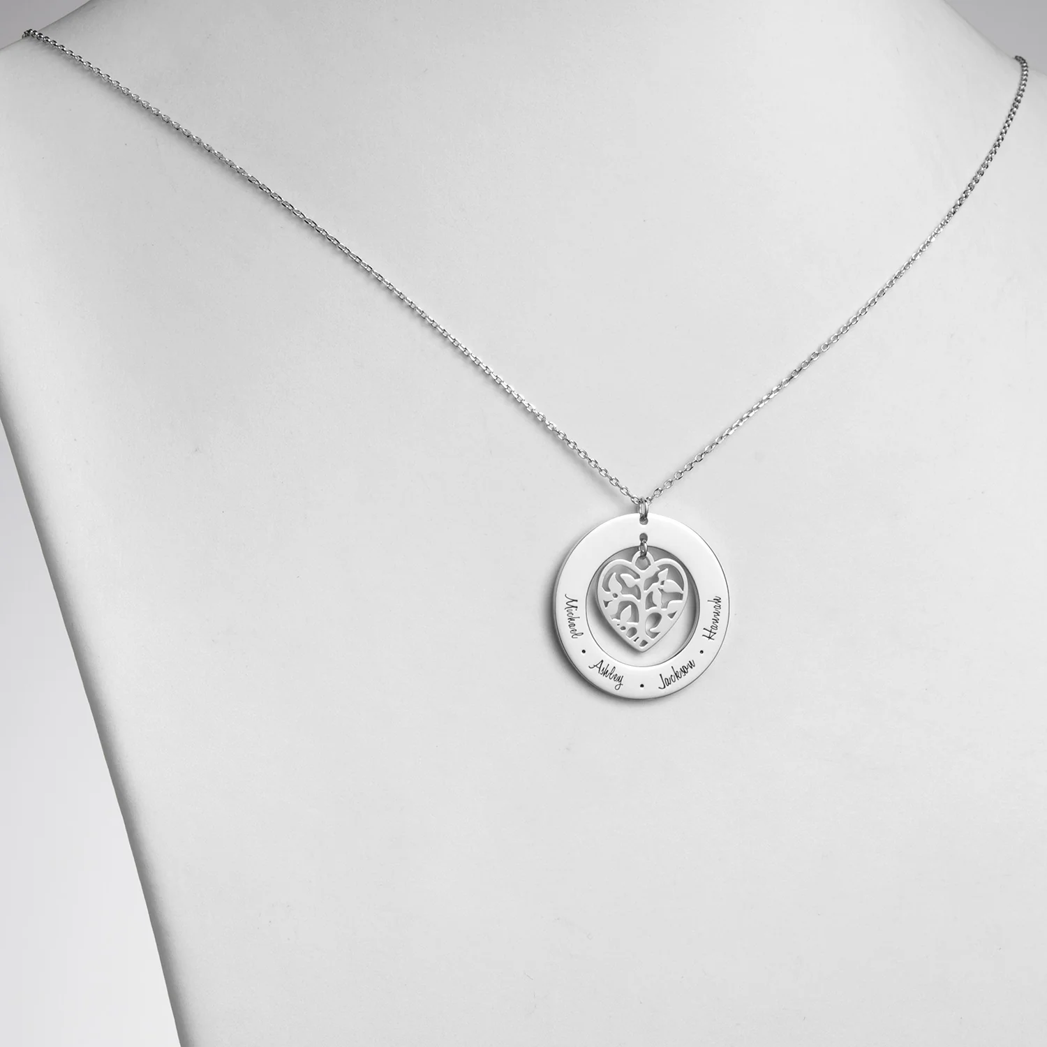 Sterling Silver Family Name and Heart Family Tree Necklace - Image 2