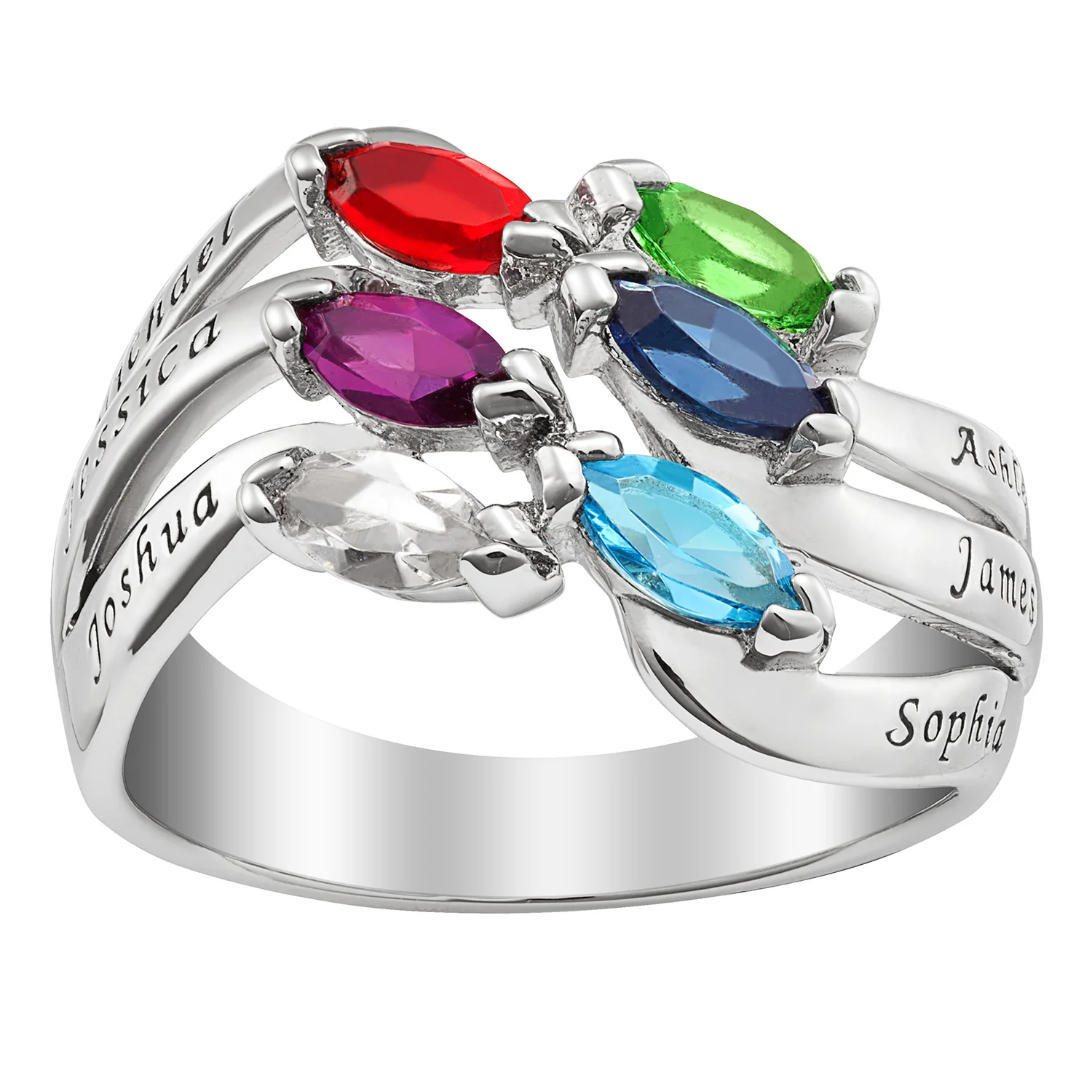 Sterling Silver Family Name and Marquise Birthstone Ring