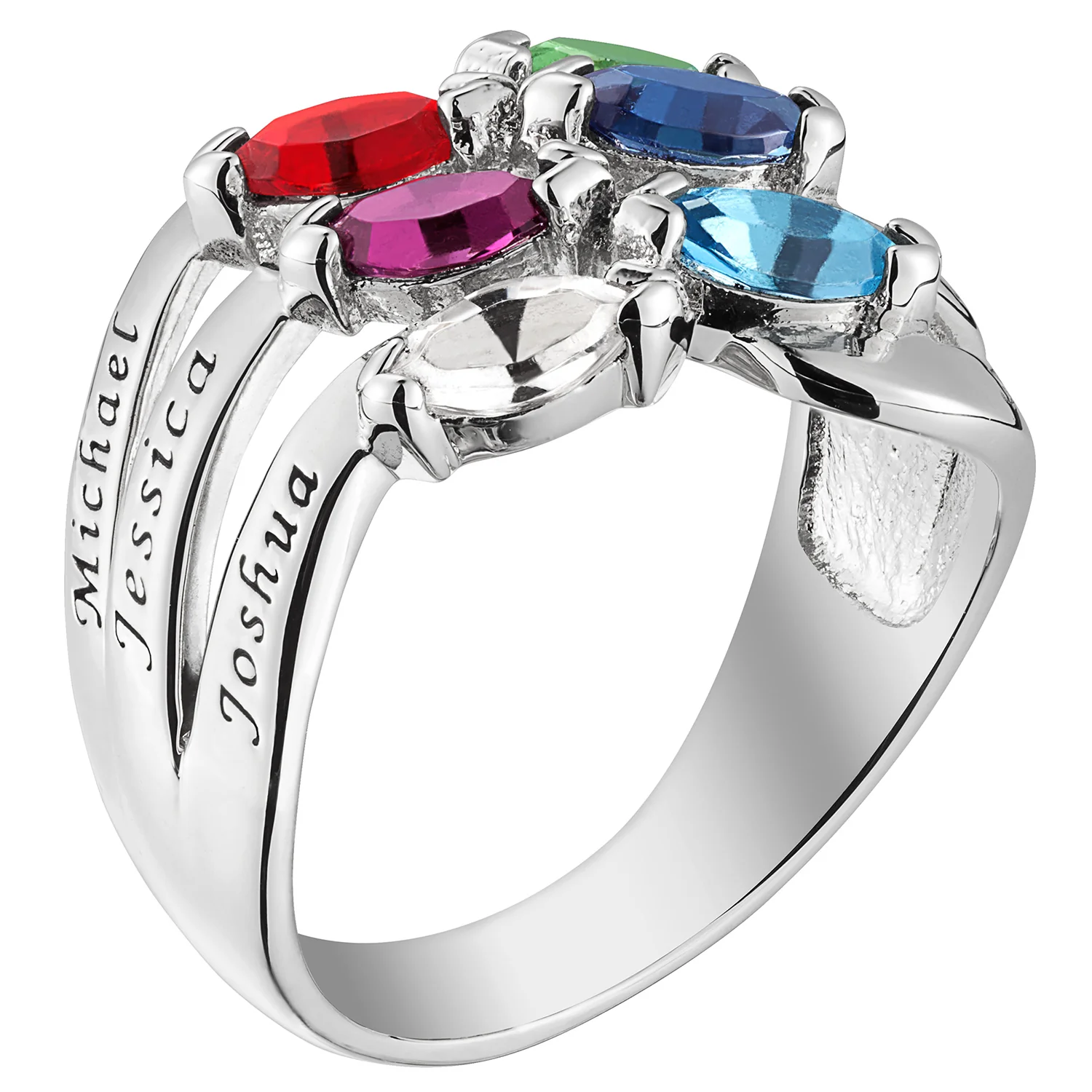 Sterling Silver Family Name and Marquise Birthstone Ring - Image 3