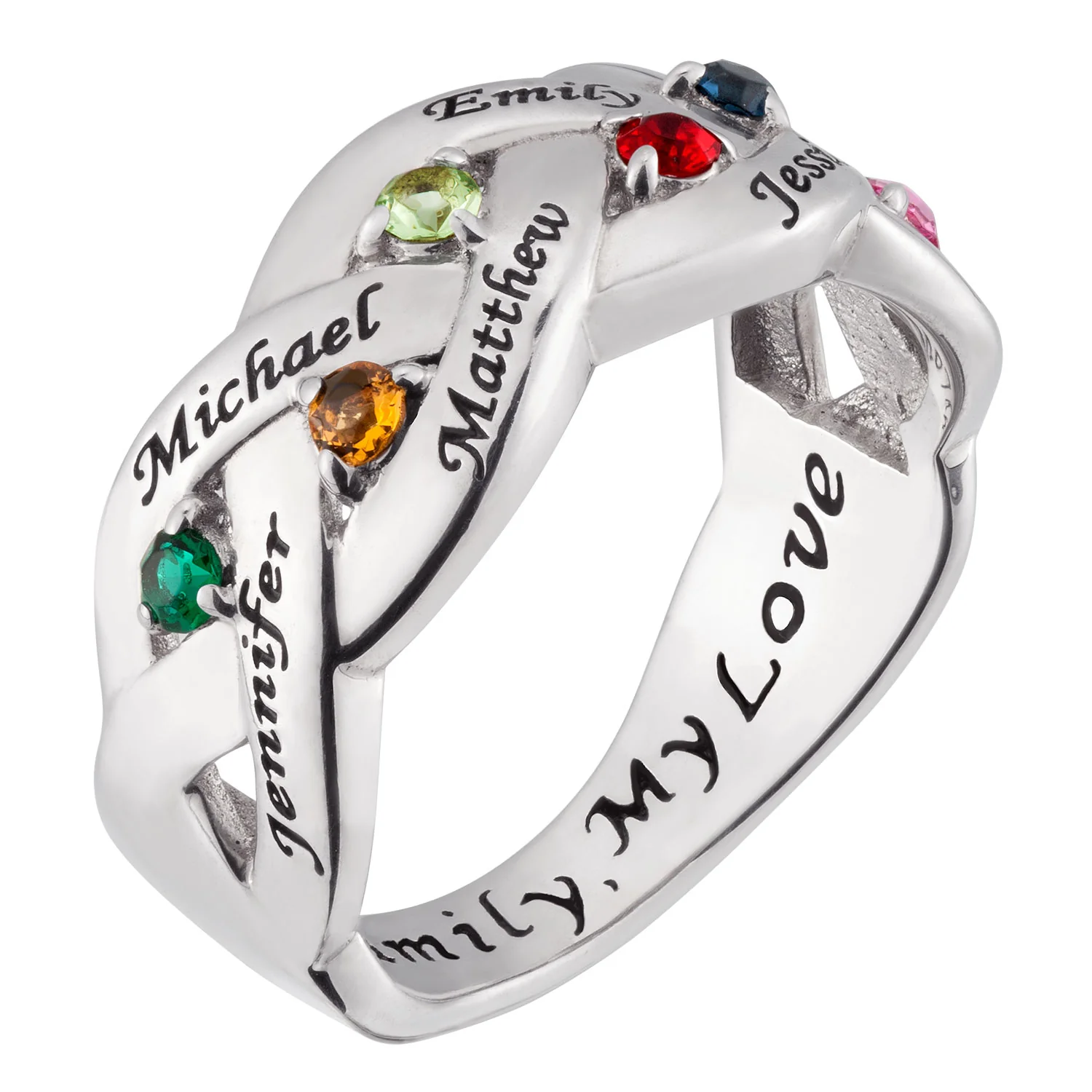 Sterling Silver Family Name & Birthstone Ring - Image 2