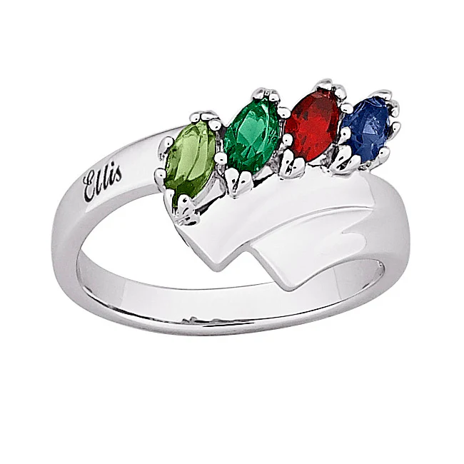 Sterling Silver Family Name Marquise Birthstone Ring