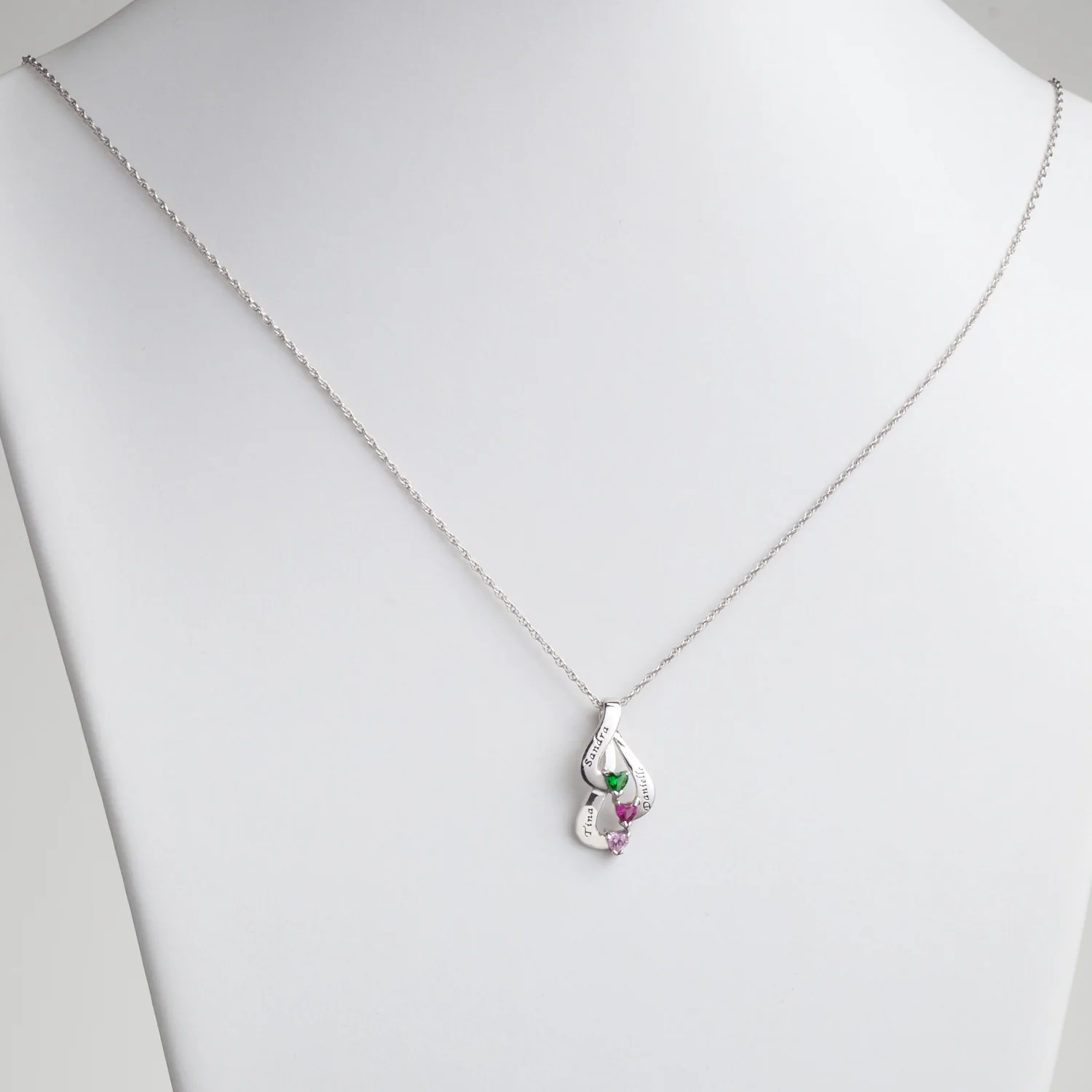 Sterling Silver Family or Sisters Name and Heart Birthstone Pendant - Image 2