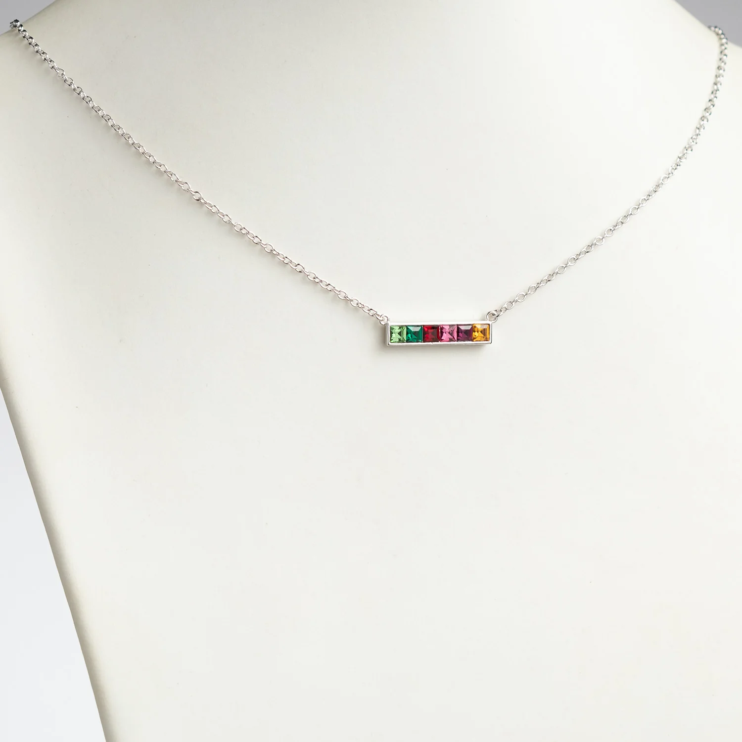 Sterling Silver Family Square Birthstones Necklace - Image 3