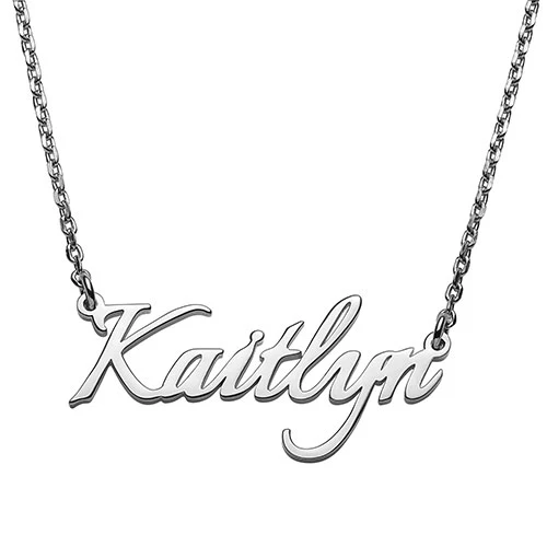 Sterling Silver Fancy Script Name Plaque with Free Fresh Water Pearl Earrings - Image 2