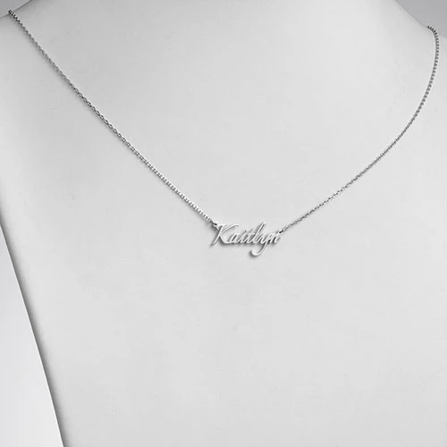 Sterling Silver Fancy Script Name Plaque with Free Fresh Water Pearl Earrings - Image 3