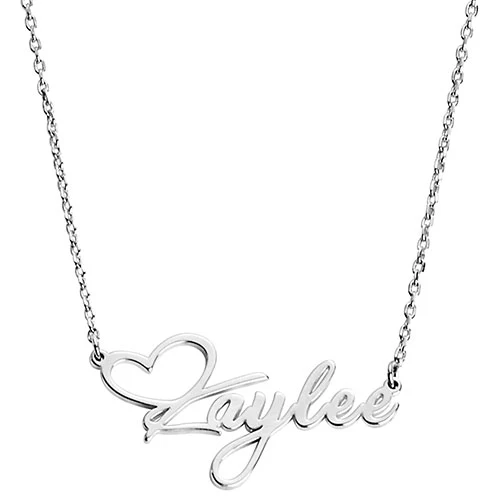 Sterling Silver Fancy Script Name with Heart Necklace - Image 2