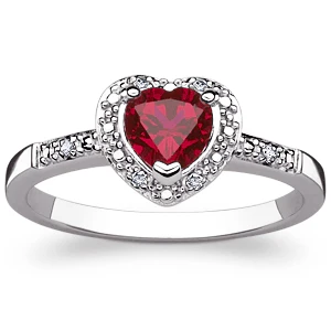 Sterling Silver Faux Ruby Heart and Genuine Diamond Ring - Image 2