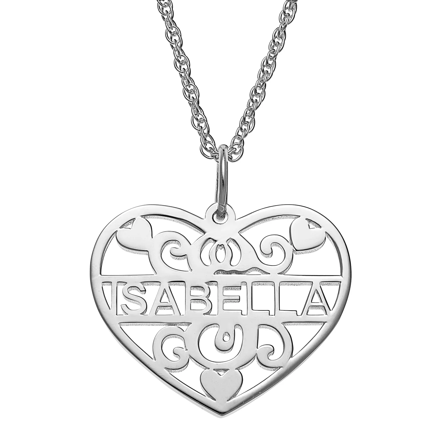 Sterling Silver Filigree Heart with Name Necklace