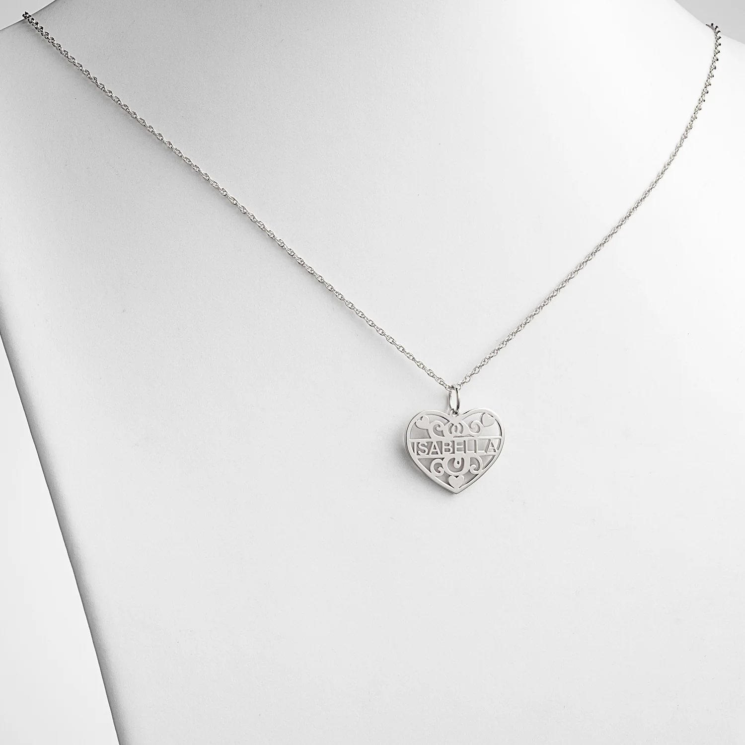 Sterling Silver Filigree Heart with Name Necklace - Image 2