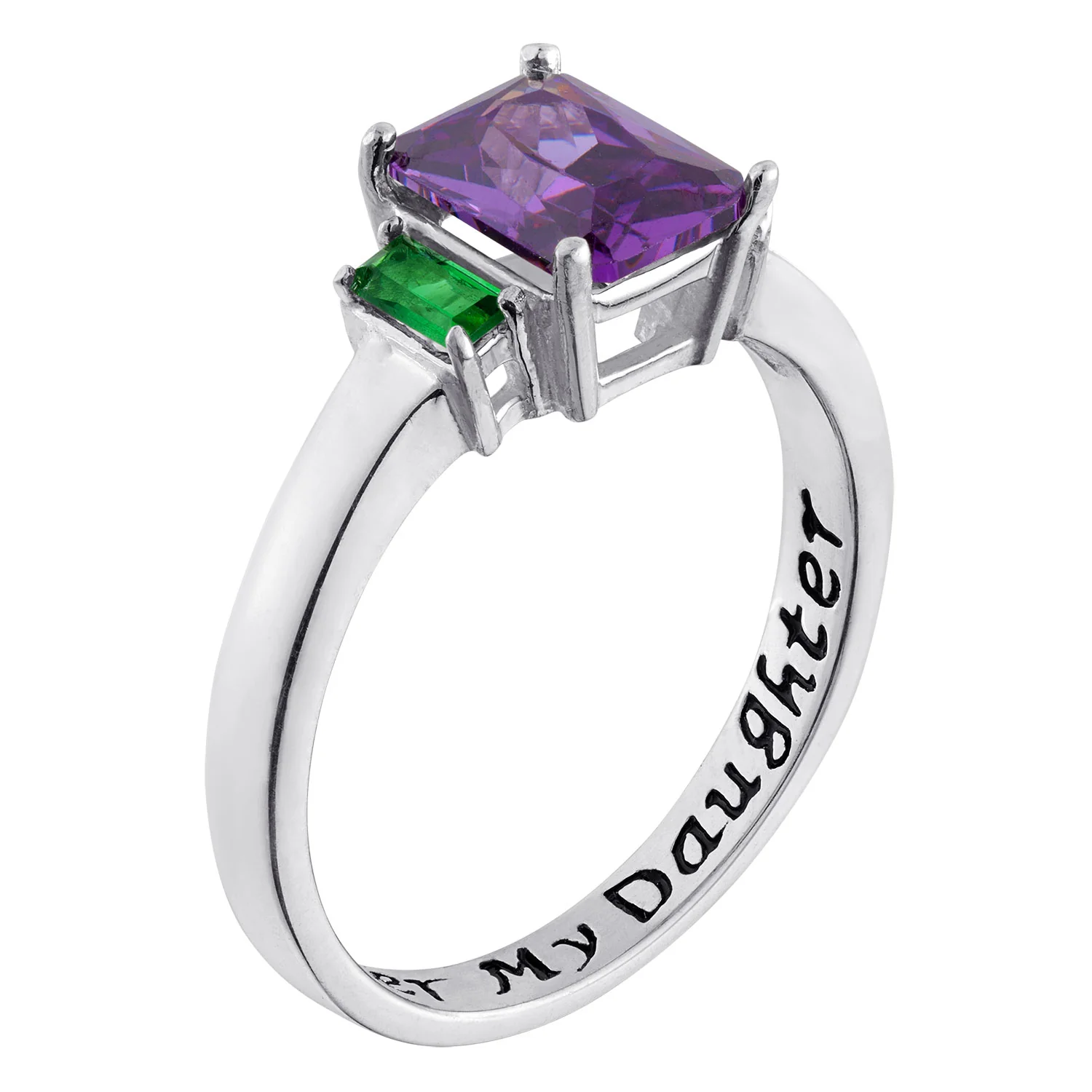 Sterling Silver Forever My Daughter Emerald-cut Birthstone Ring - Image 2